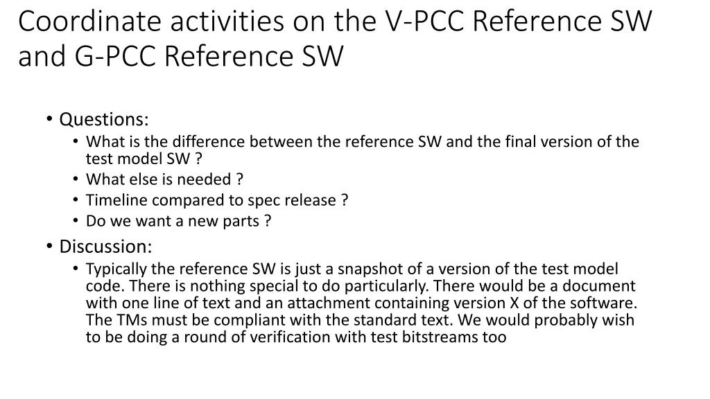 coordinate activities on the v pcc reference