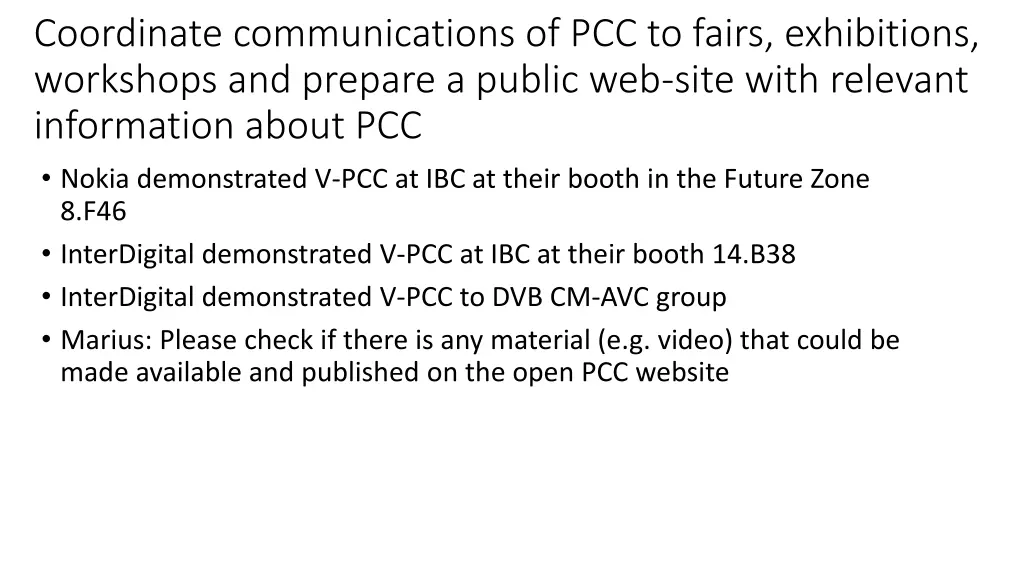 coordinate communications of pcc to fairs
