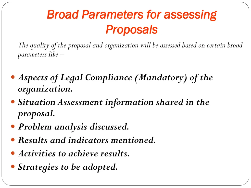 broad parameters for assessing broad parameters
