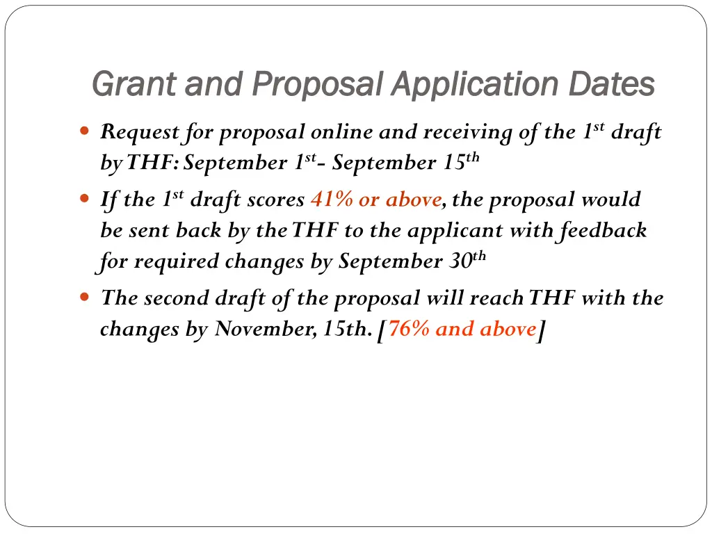 grant and proposal application dates grant