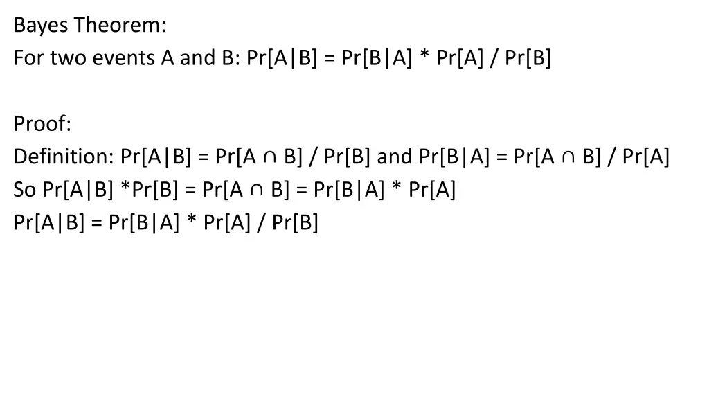 bayes theorem for two events