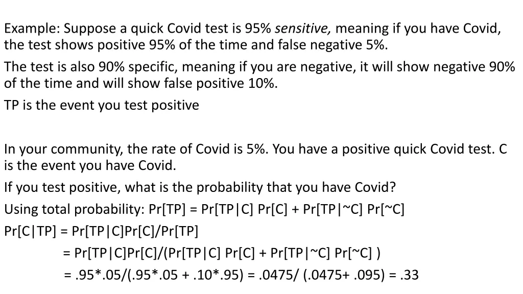 example suppose a quick covid test
