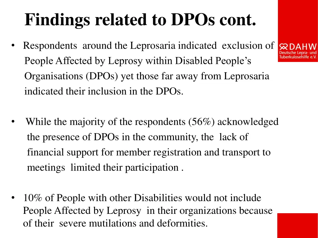 findings related to dpos cont 1