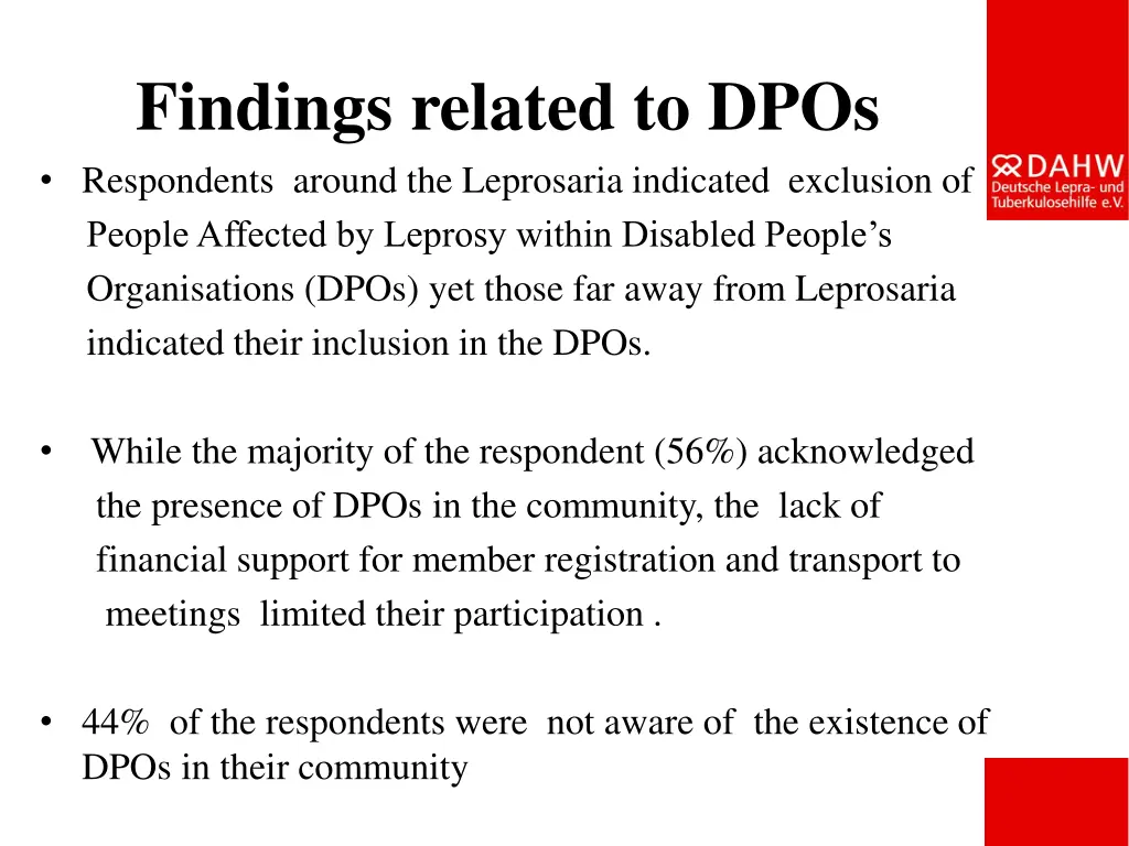 findings related to dpos respondents around