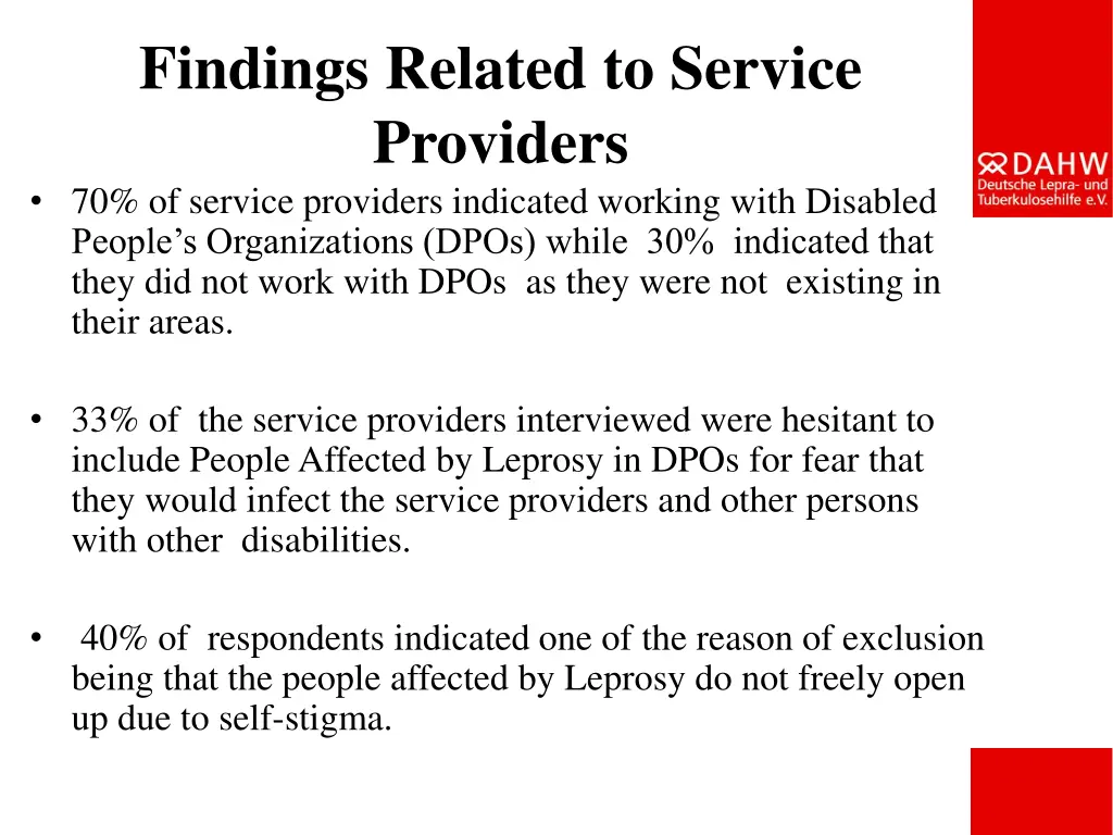 findings related to service providers