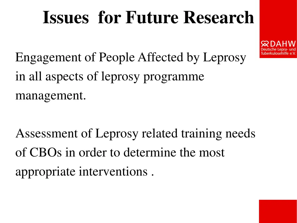 issues for future research