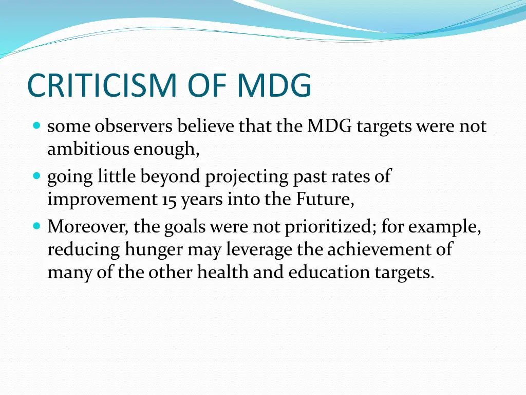 criticism of mdg