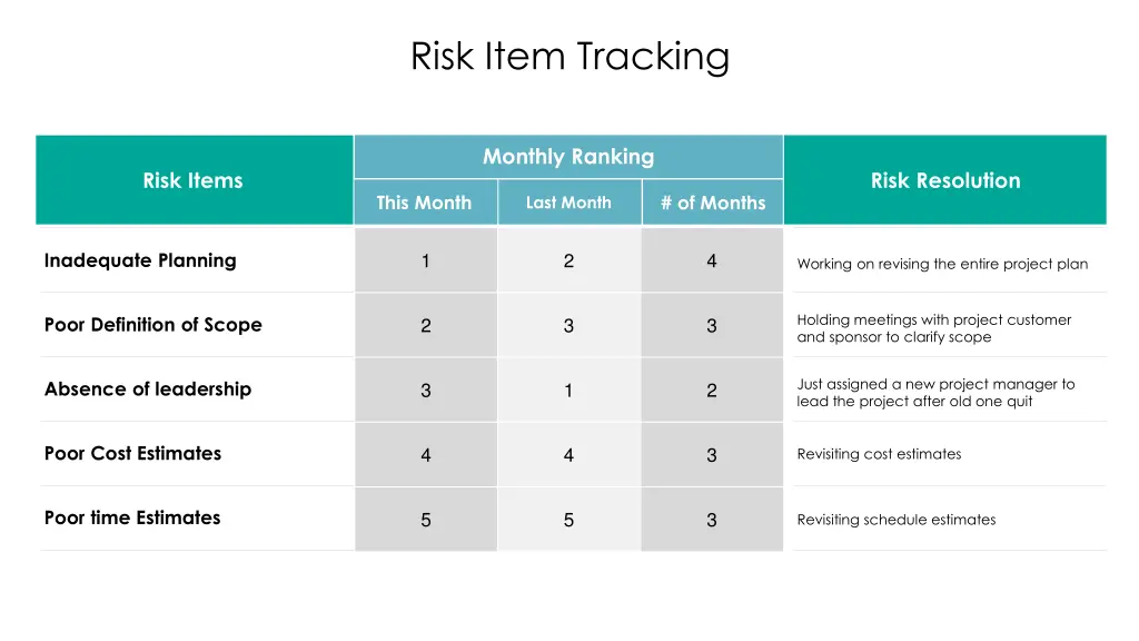 risk item tracking