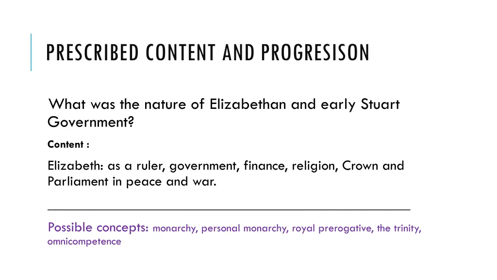 prescribed content and progresison