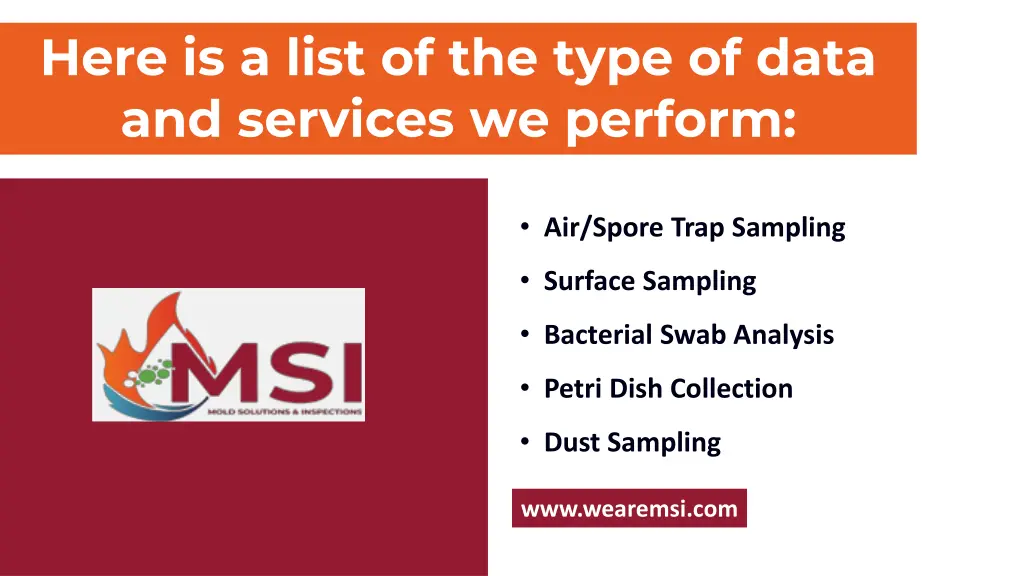 here is a list of the type of data and services