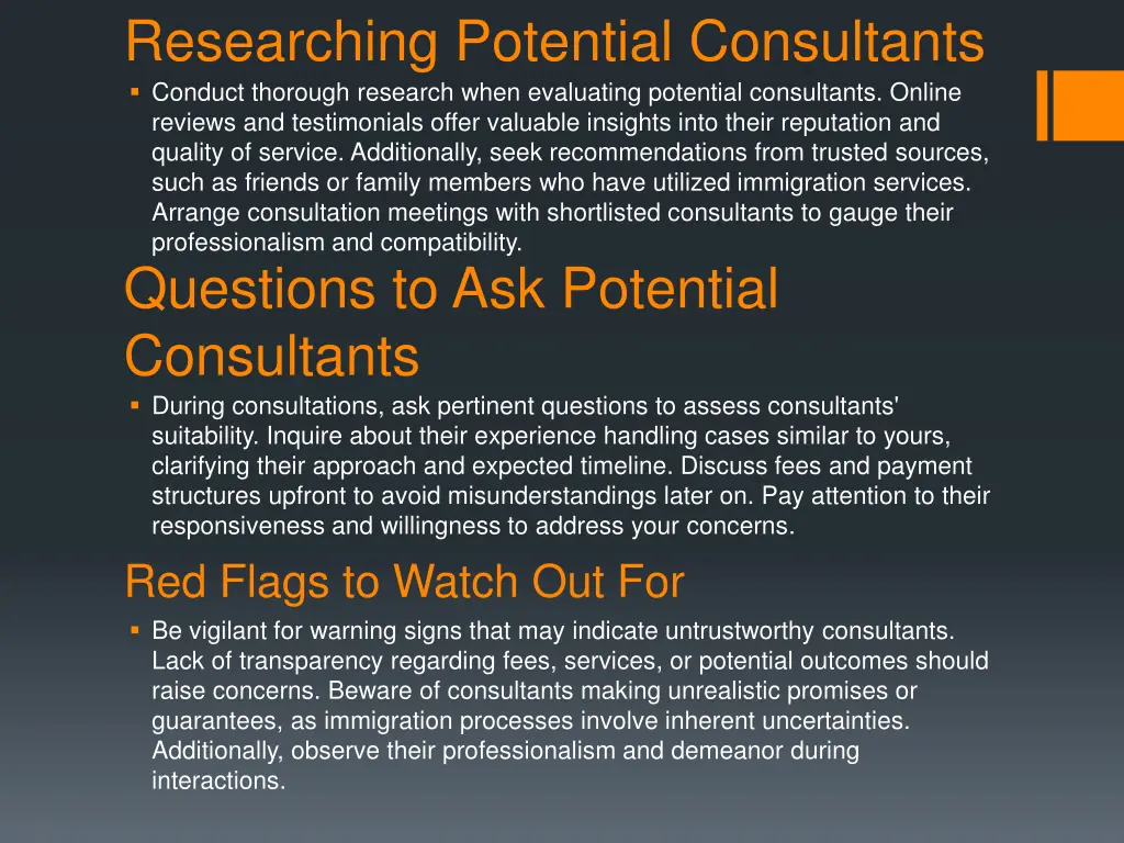 researching potential consultants conduct