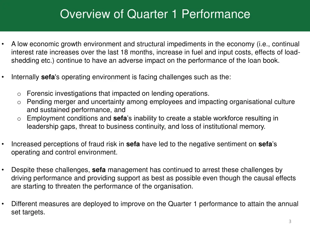 overview of quarter 1 performance