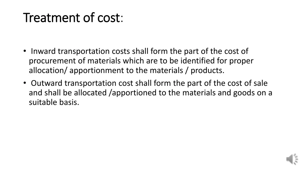 treatment of cost treatment of cost