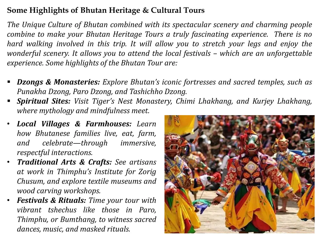 some highlights of bhutan heritage cultural tours