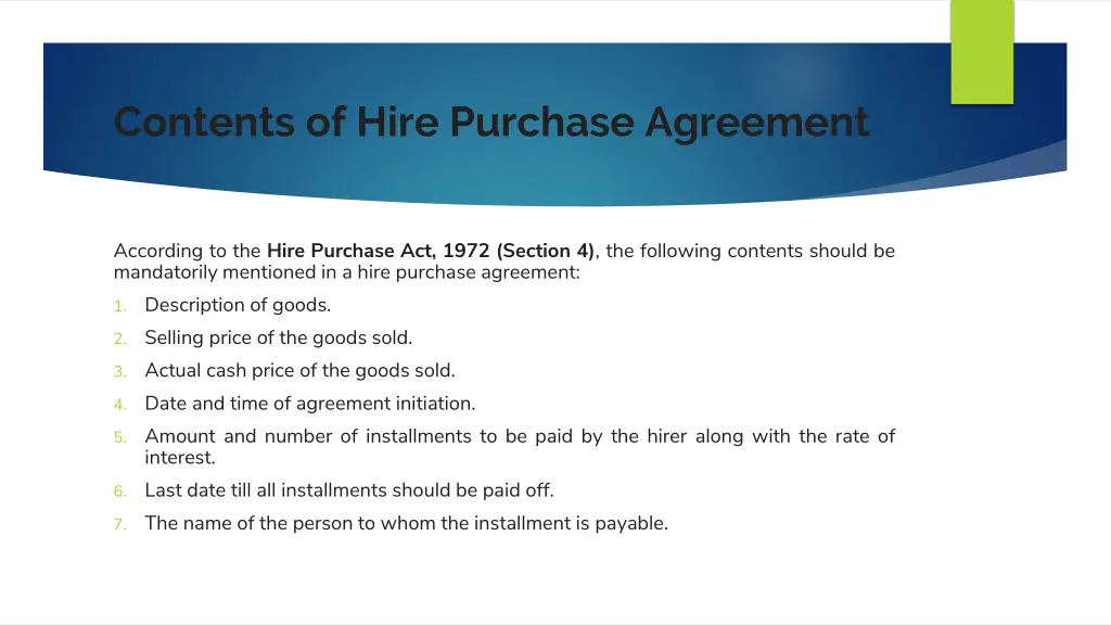 contents of hire purchase agreement