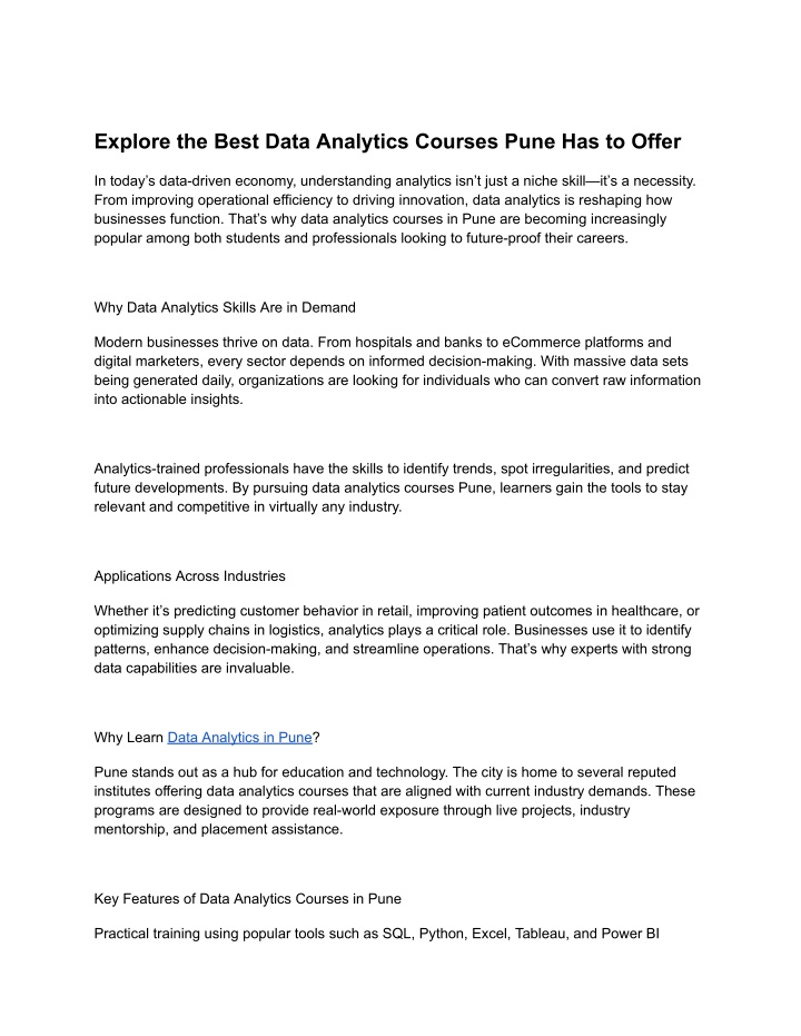 explore the best data analytics courses pune