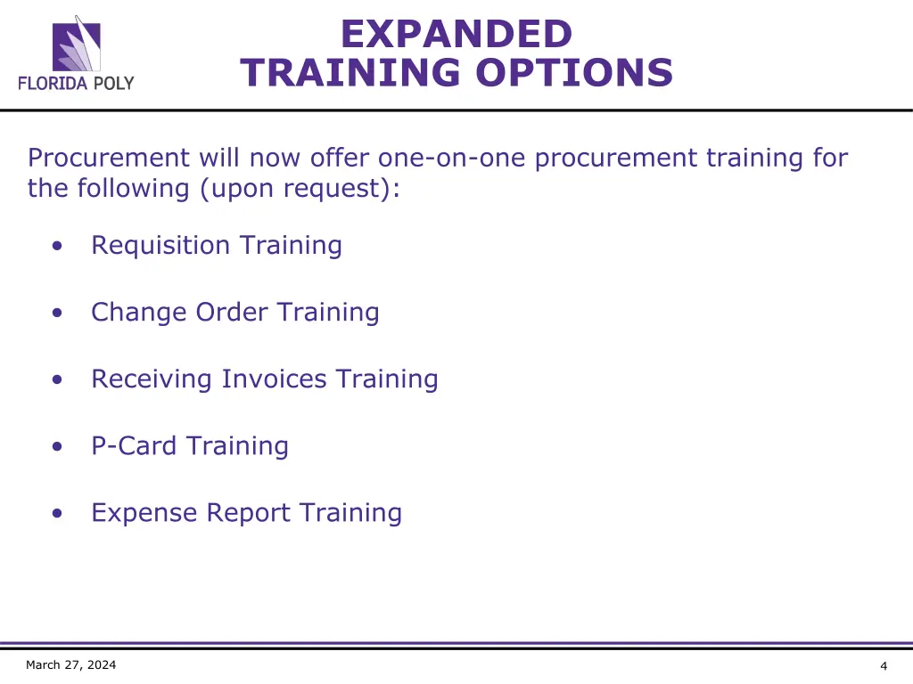 expanded training options