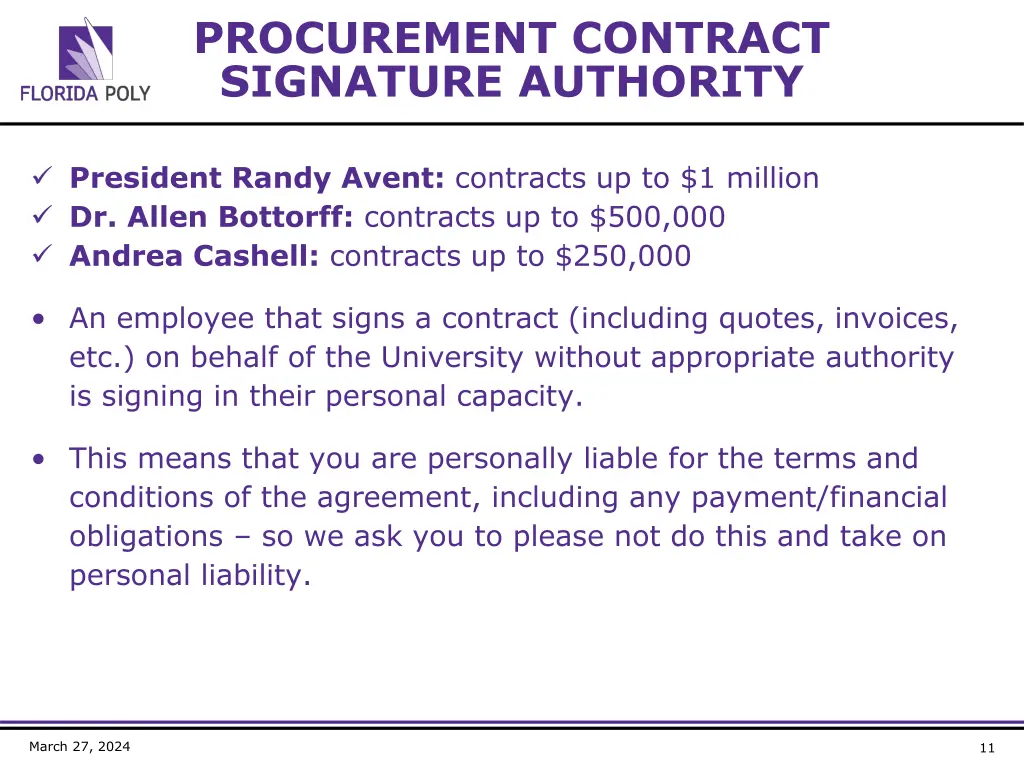 procurement contract signature authority