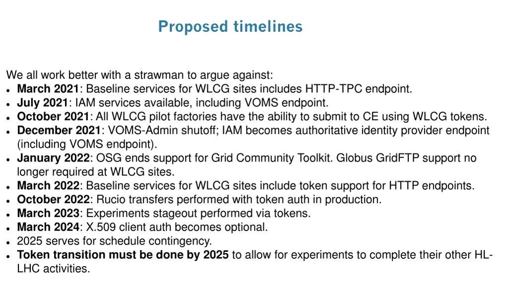 proposed timelines