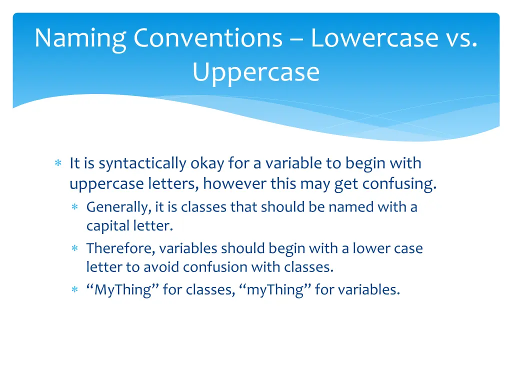 naming conventions lowercase vs uppercase
