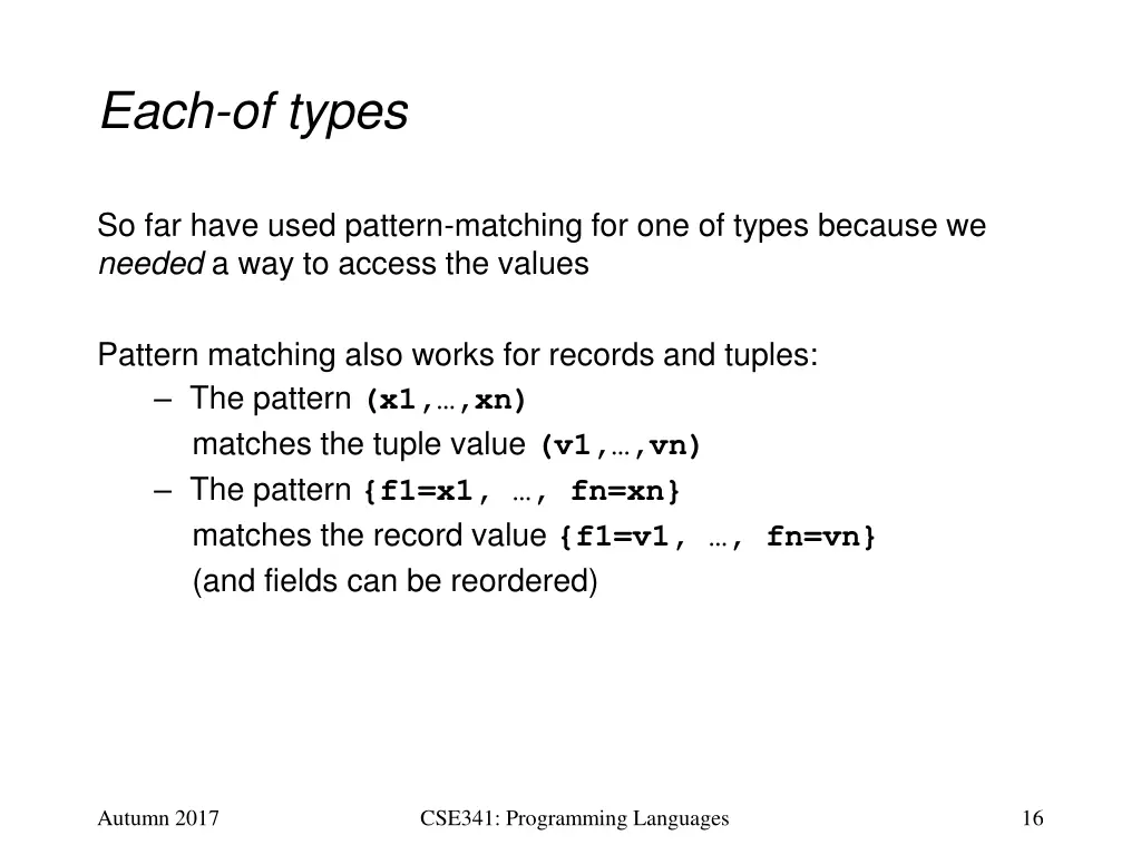 each of types