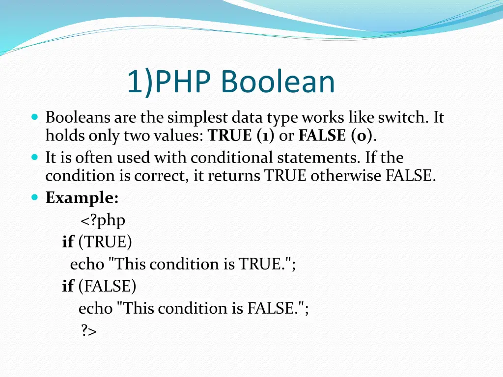 1 php boolean