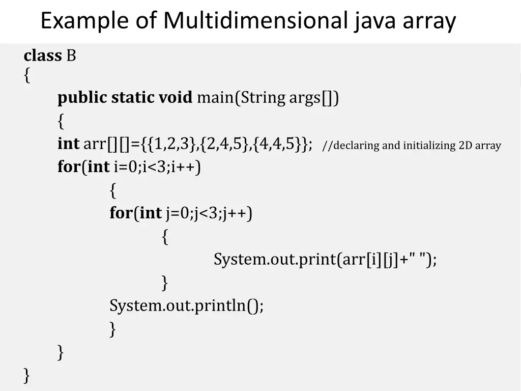 example of multidimensional java array