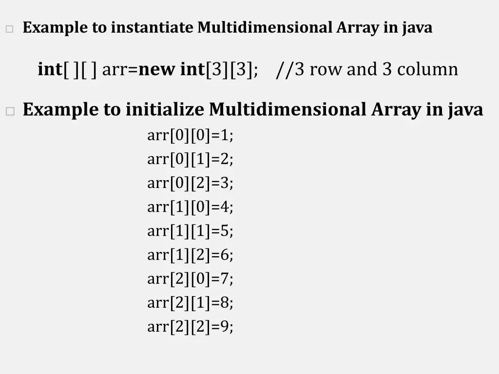 example to instantiate multidimensional array