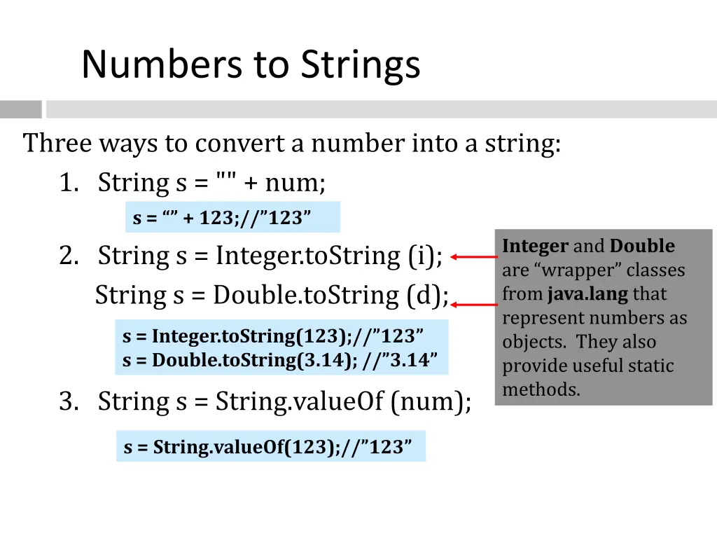 numbers to strings