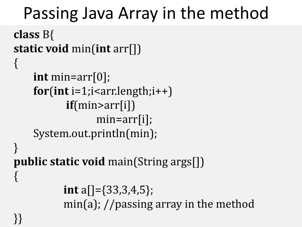 passing java array in the method class b static