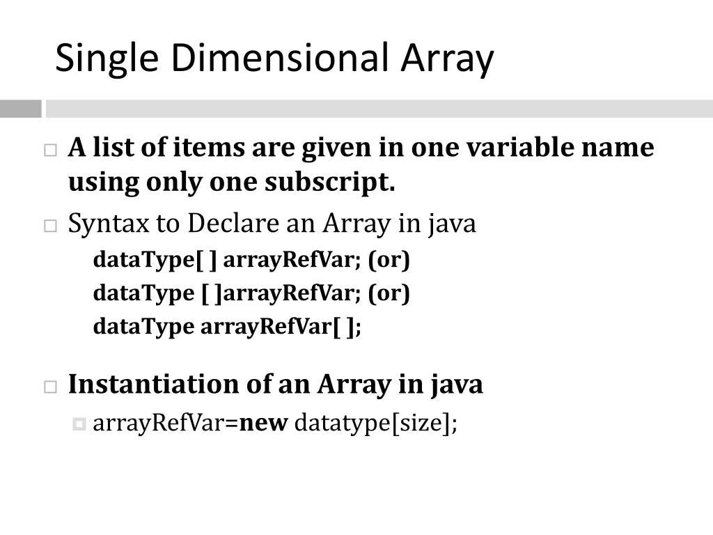 single dimensional array