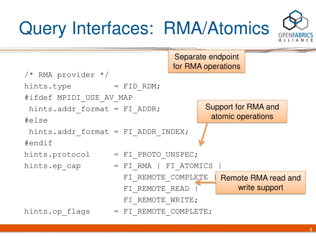 query interfaces rma atomics