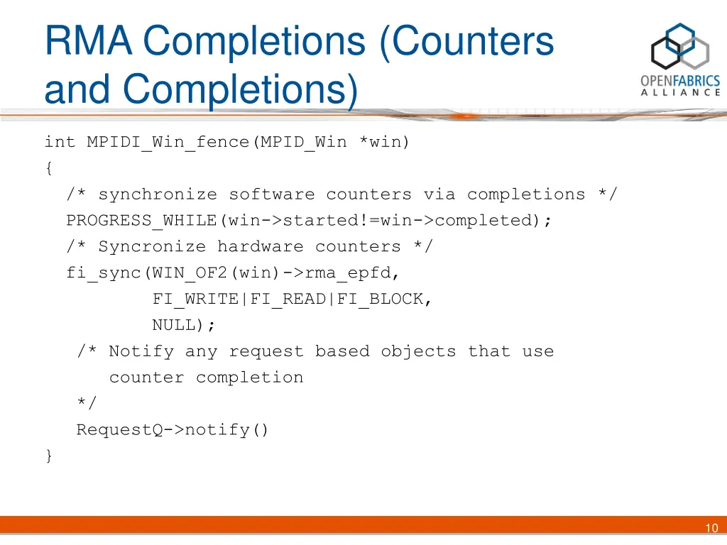 rma completions counters and completions