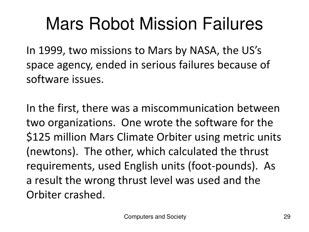mars robot mission failures
