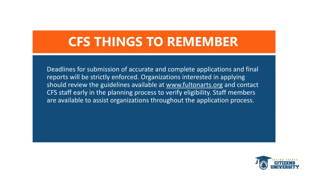 cfs things to remember