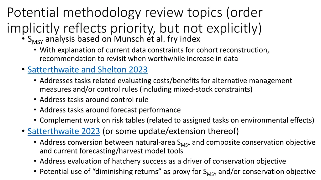 potential methodology review topics order