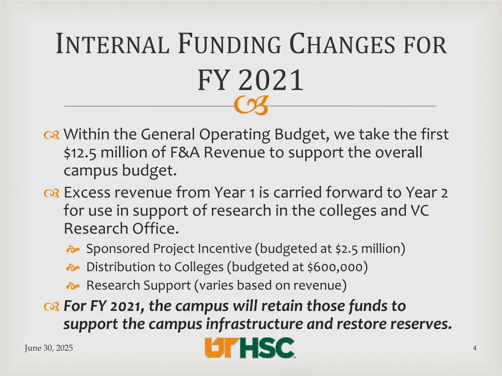 i nternal f unding c hanges for fy 2021