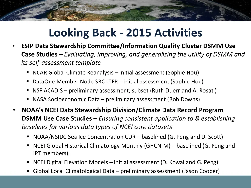 looking back 2015 activities esip data