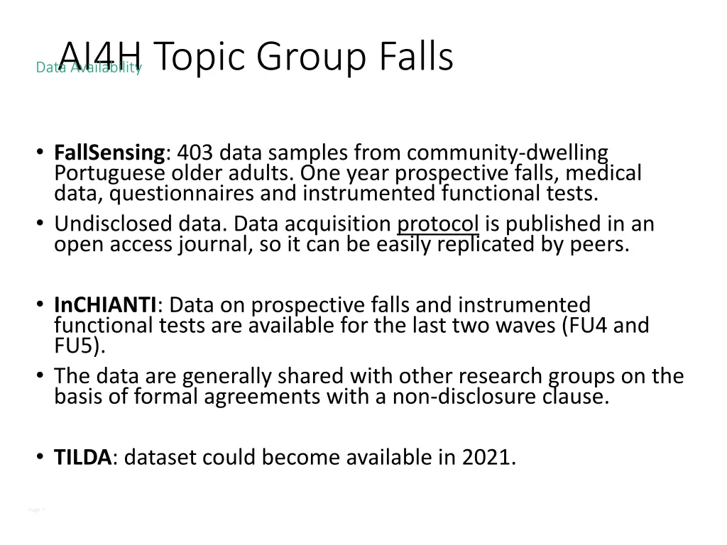 ai4h topic group falls data availability