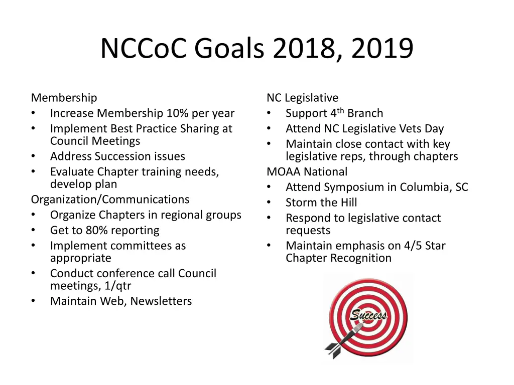 nccoc goals 2018 2019