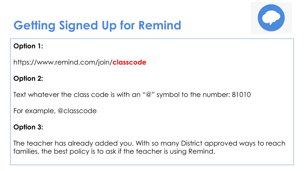getting signed up for remind