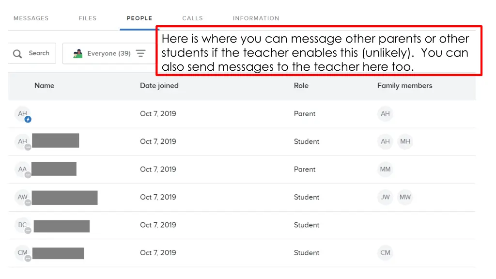 here is where you can message other parents