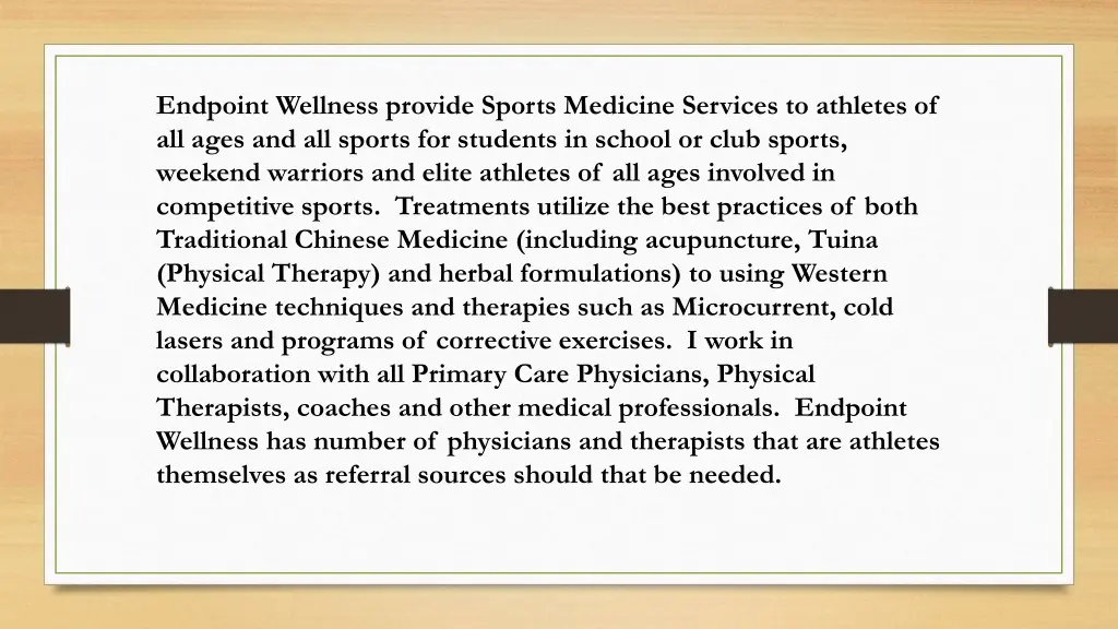 endpoint wellness provide sports medicine