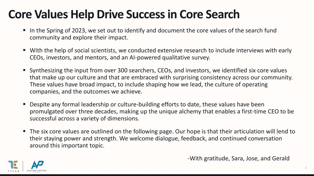 core values help drive success in core search