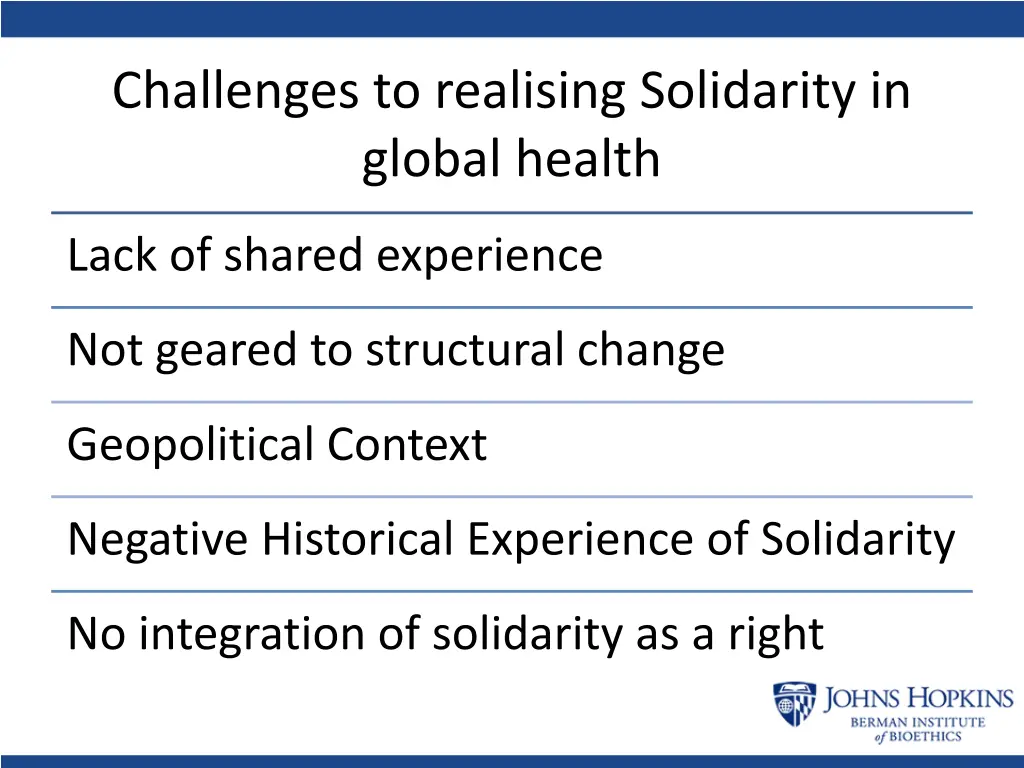 challenges to realising solidarity in global