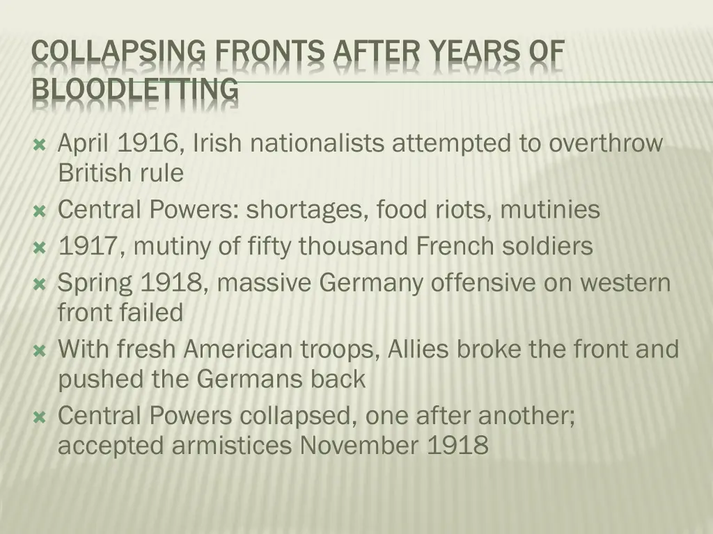 collapsing fronts after years of bloodletting