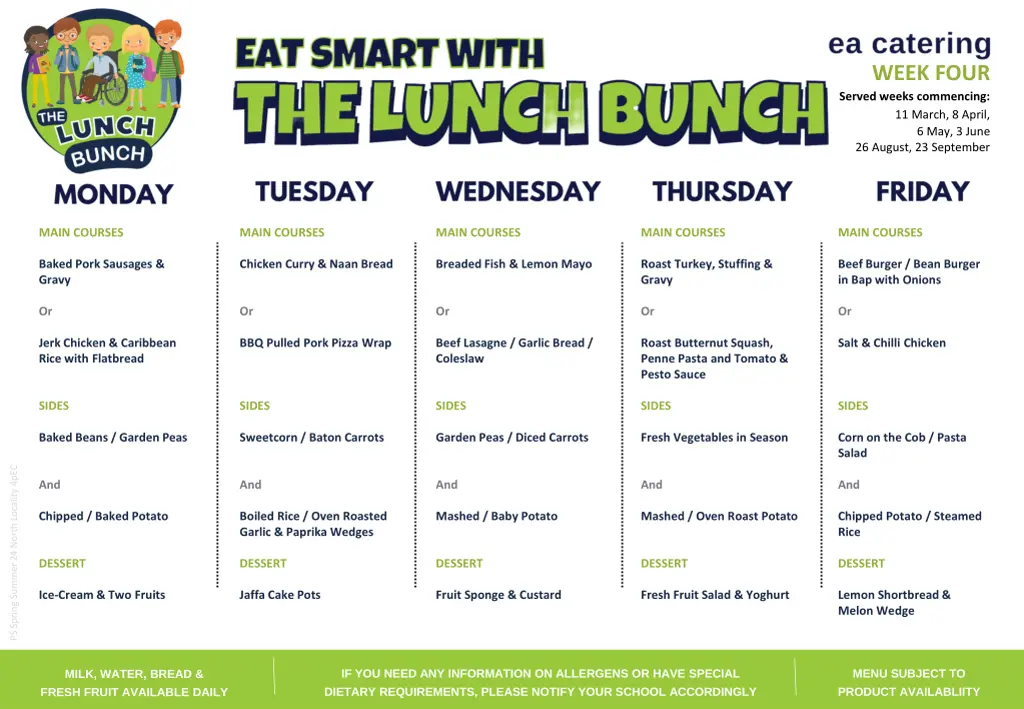 week four served weeks commencing 11 march 8 april
