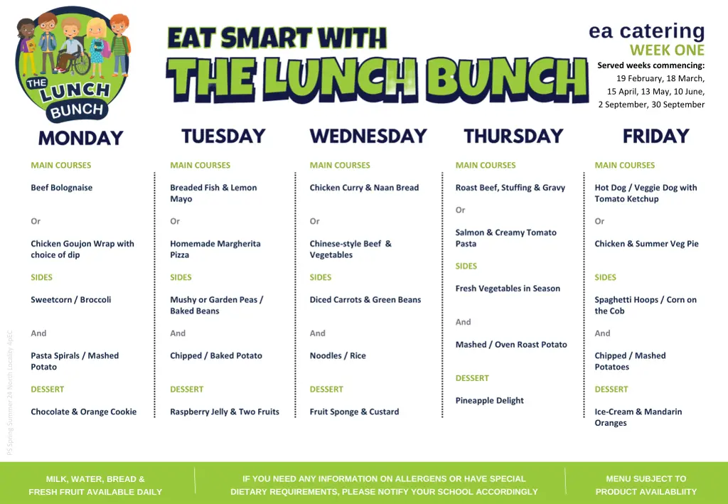 week one served weeks commencing 19 february