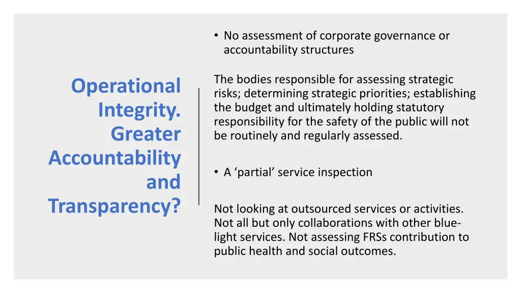 no assessment of corporate governance