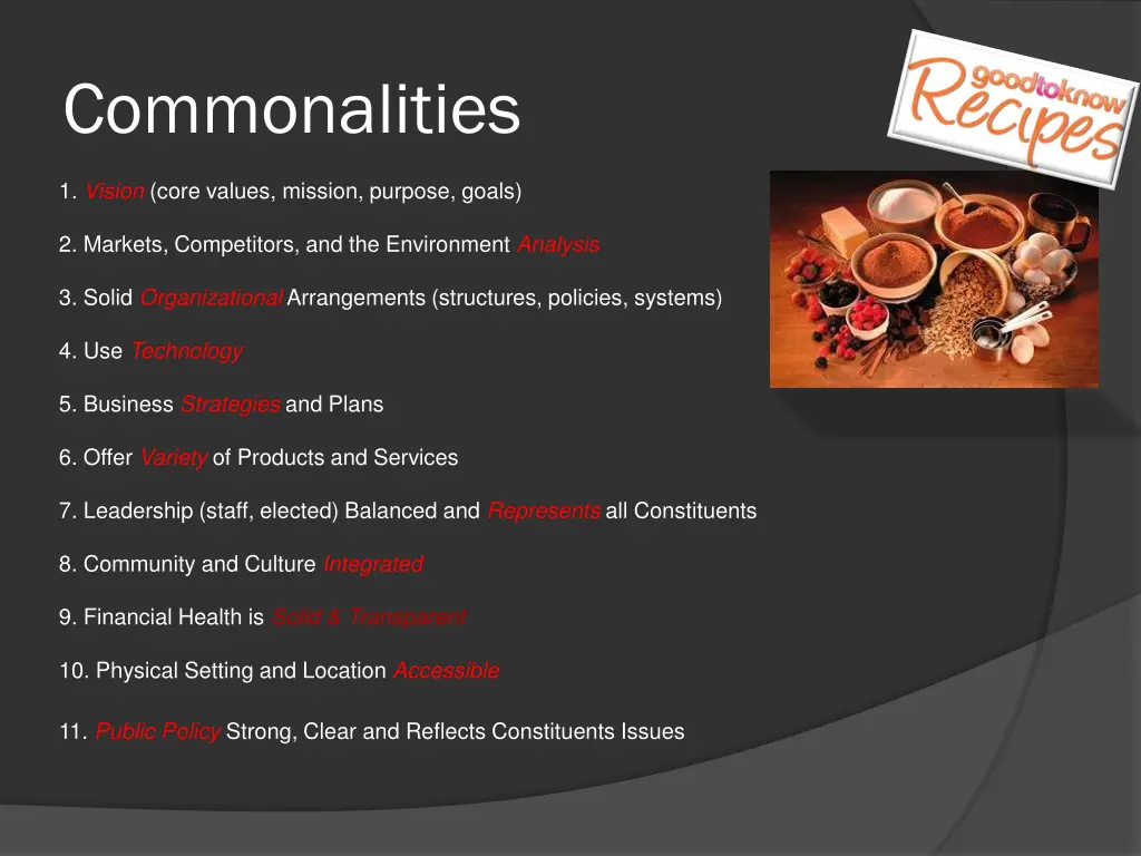 commonalities